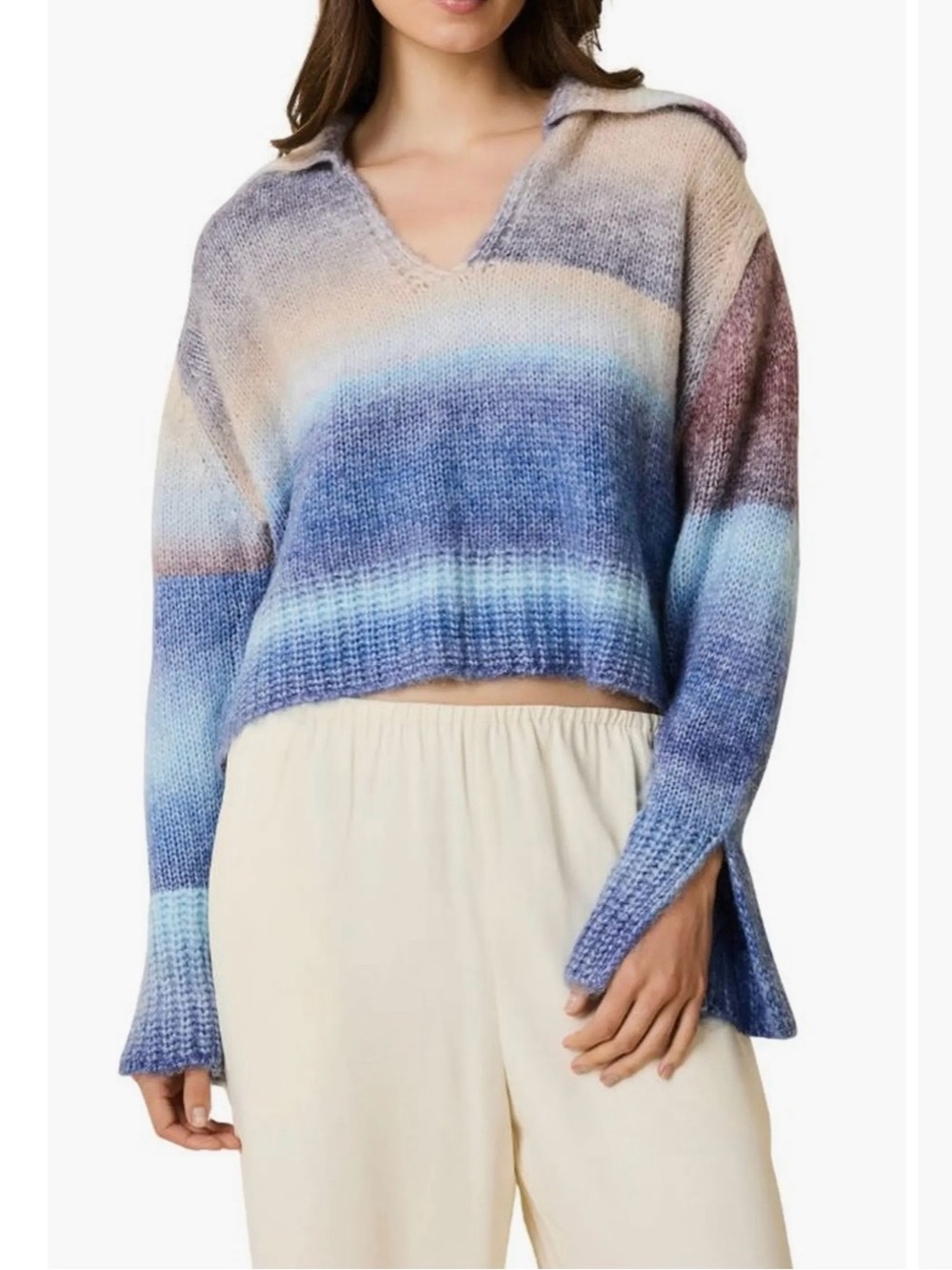 NWT SOLID & STRIPED Gradient Ombré Blue V-Neck Sweater